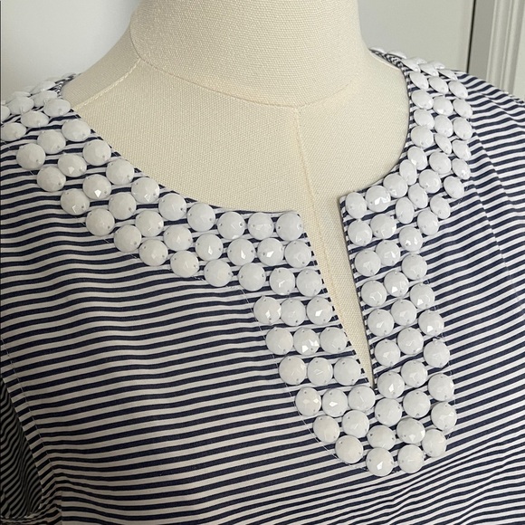 Talbots Striped Sleeveless Top with Beaded Neckline - Picture 2 of 9